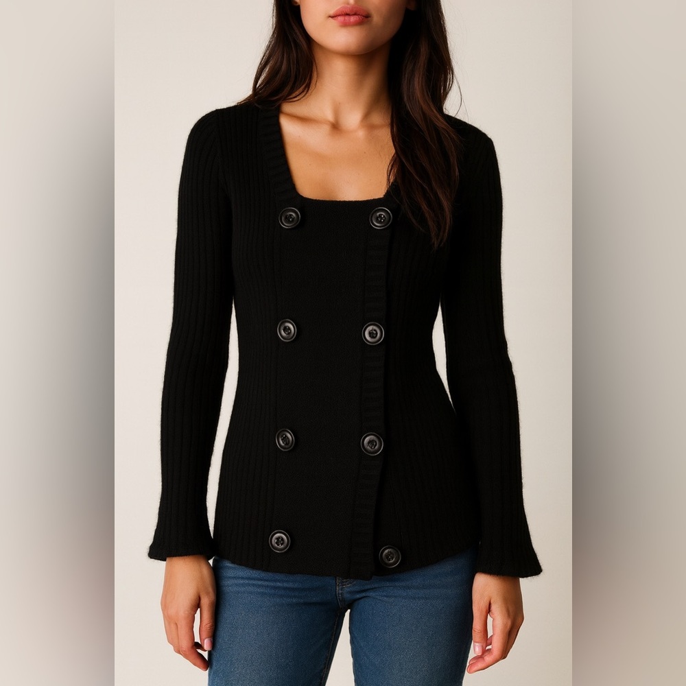 Portolando Black Wool Alpaca Blend Button Front Cardigan Sweater‎ Sz. S